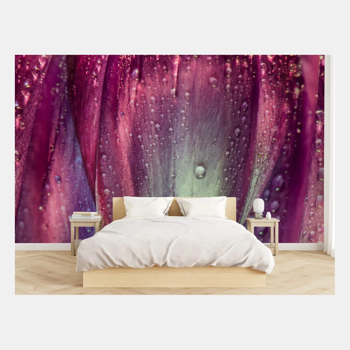 Carta da parati bocciolo viola con gocce di rugiada • Wallissimo® Carta da parati bocciolo viola con gocce di rugiada • Wallissimo®