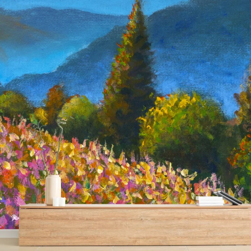 Carta da parati tramonto sul campo di lavanda