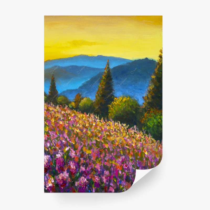 Carta da parati tramonto sul campo di lavanda