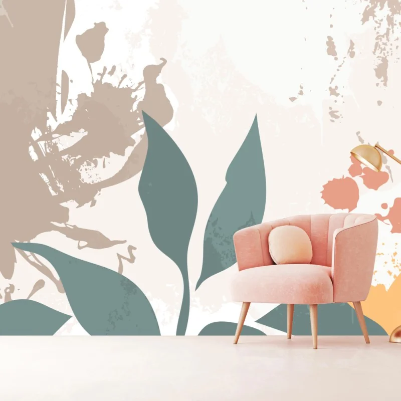 Carta da parati grafica botanica astratta dai toni pastello