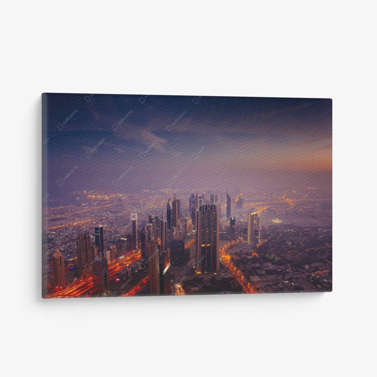Quadro su tela orizzonte urbano al crepuscolo a Dubai • Wallissimo®
