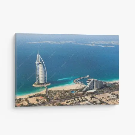 Quadro su tela panorama aereo di Dubai: costa e architettura iconica • Wallissimo®