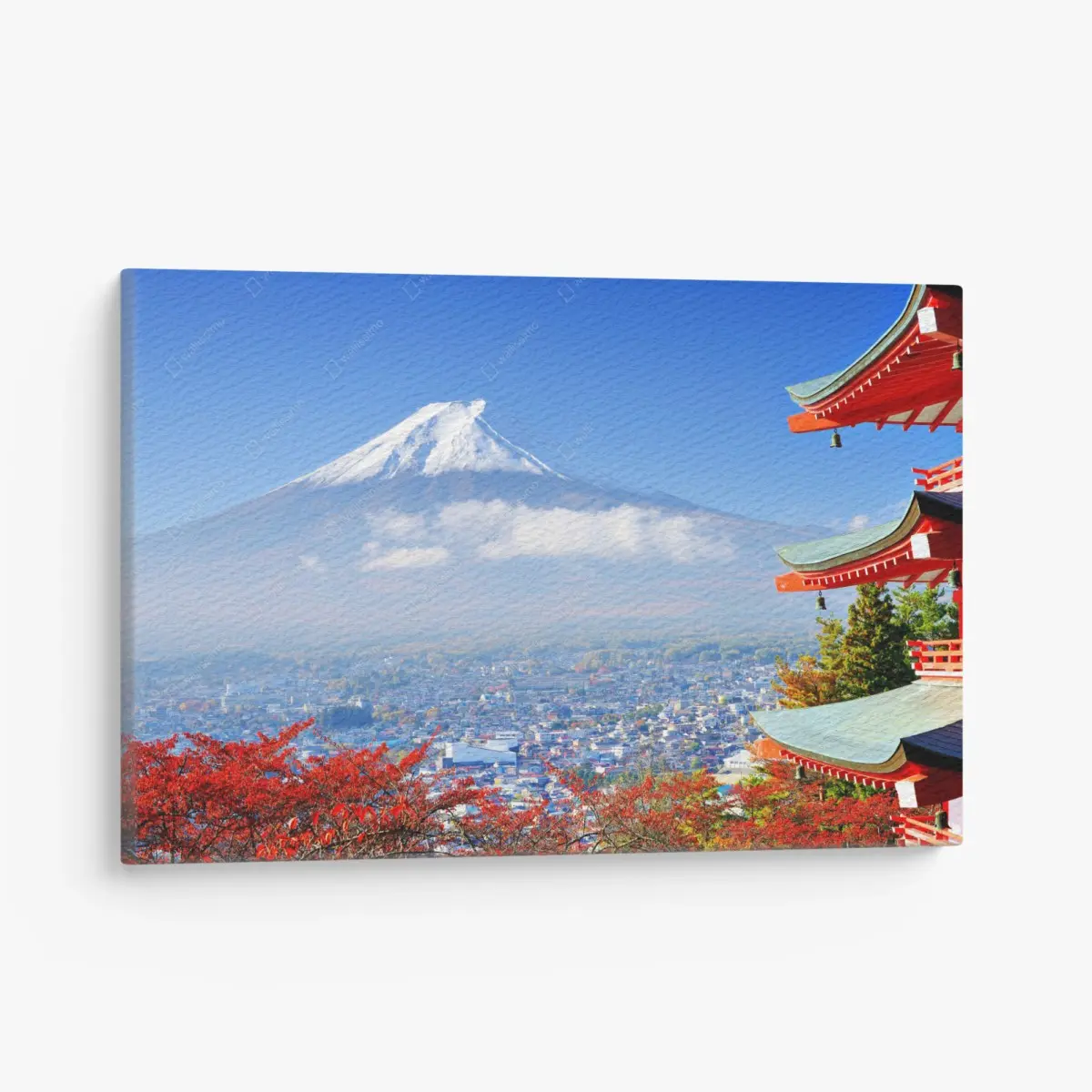 Quadro su tela vista panoramica del Monte Fuji con pagoda in autunno • Wallissimo® Quadro su tela vista panoramica del Monte Fuji con pagoda in autunno • Wallissimo®