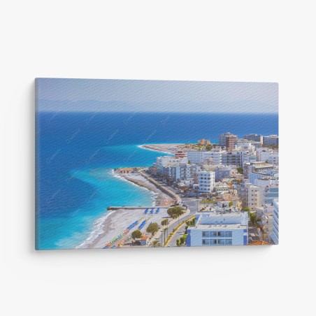 Quadro su tela ombrelloni colorati sulla costa di Rodi • Wallissimo®
