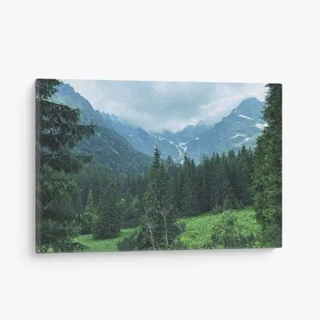 Quadro su tela paesaggio montano tra boschi e vette • Wallissimo®