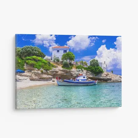 Quadro su tela paesaggio marino di Samos, baia di Limnionas • Wallissimo®