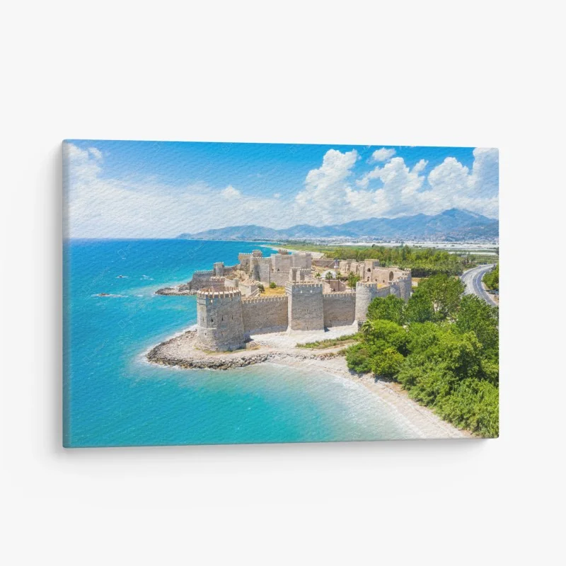 Quadro su tela fortezza sul mare turchese