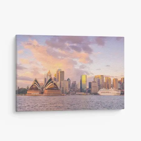 Quadro su tela tramonto a Sydney: Opera House e skyline • Wallissimo®