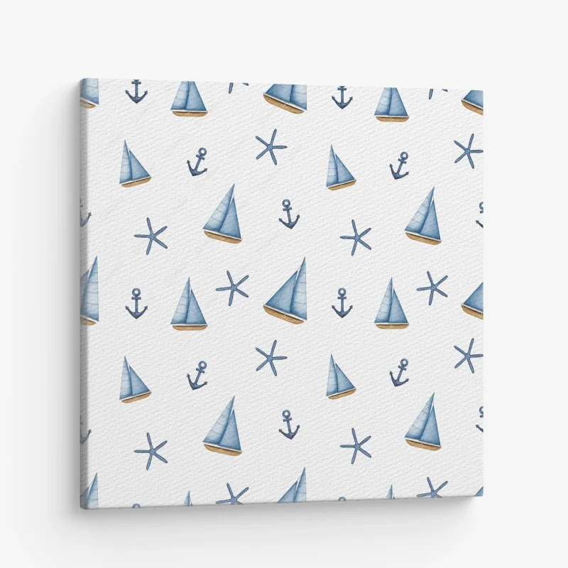 Quadro su tela motivo nautico acquerellato con barche a vela