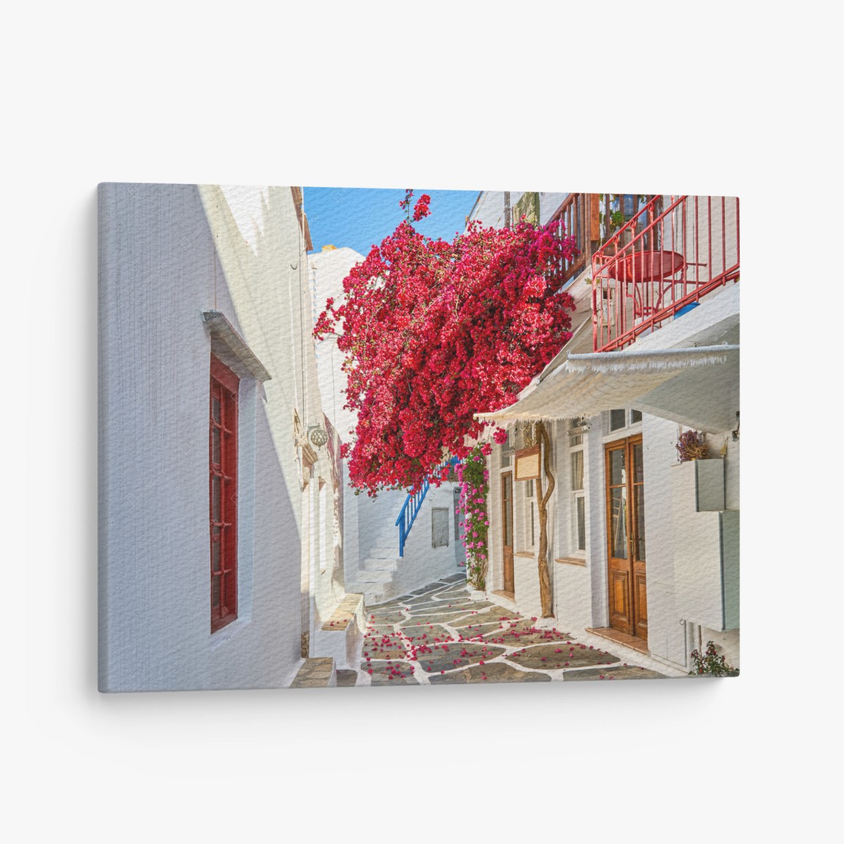 Quadro su tela vicoletto fiorito con bougainvillea • Wallissimo®