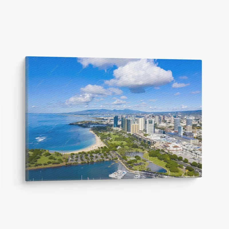 Quadro su tela panorama costiero di Honolulu con skyline e spiaggia