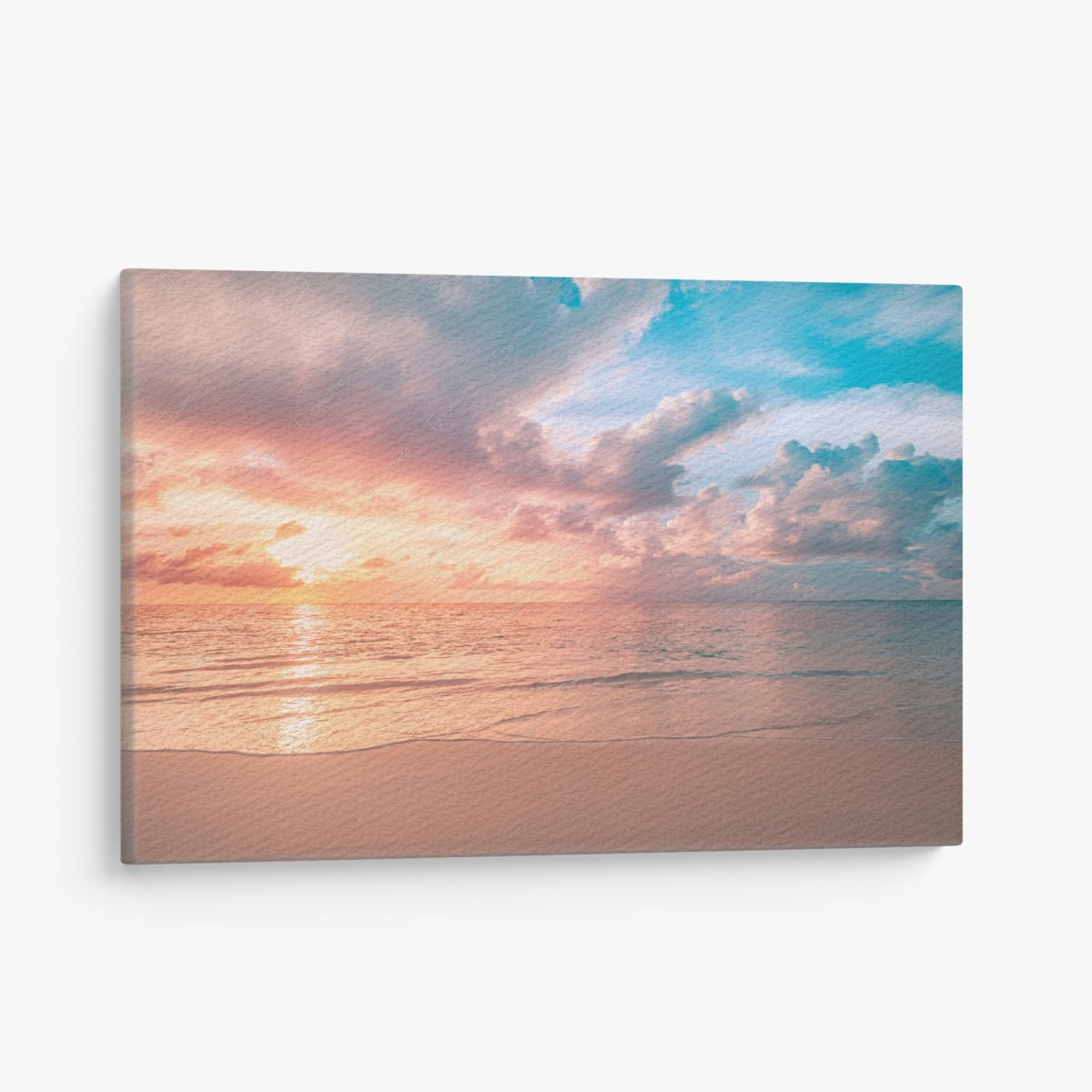 Quadro su tela tramonto pastello sulla spiaggia • Wallissimo®