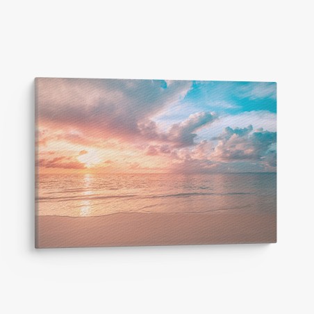 Quadro su tela tramonto pastello sulla spiaggia • Wallissimo®