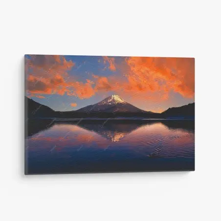 Quadro su tela tramonto fiammeggiante sul Monte Fuji • Wallissimo®