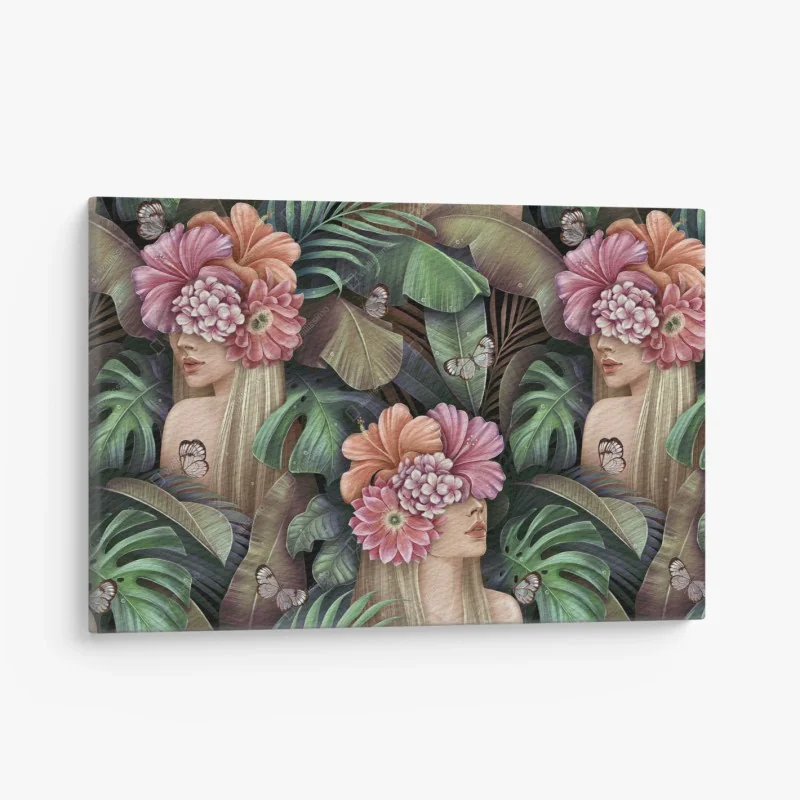 Quadro su tela ritratto floreale tropicale su sfondo botanico