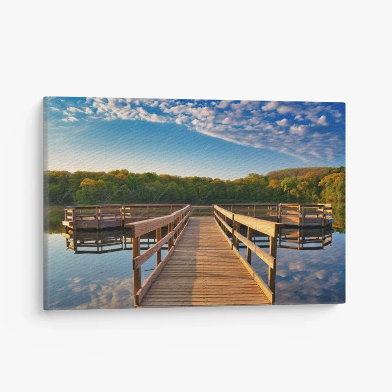 Quadro su tela pontile sul lago al tramonto