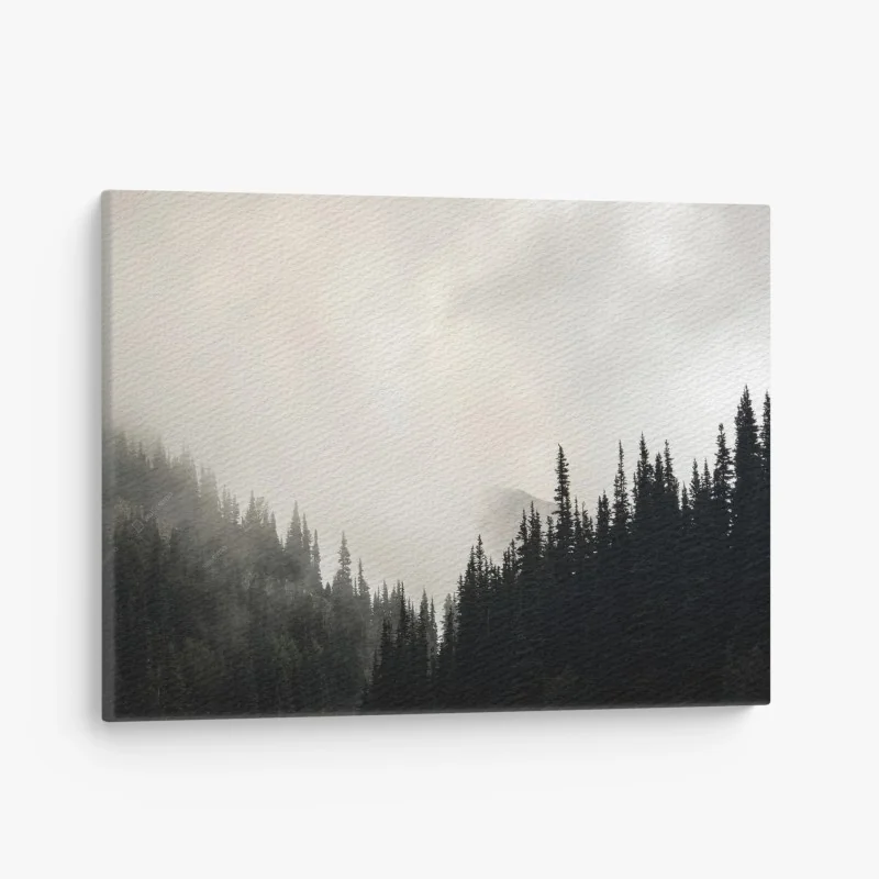 Quadro su tela nebbia tra le conifere