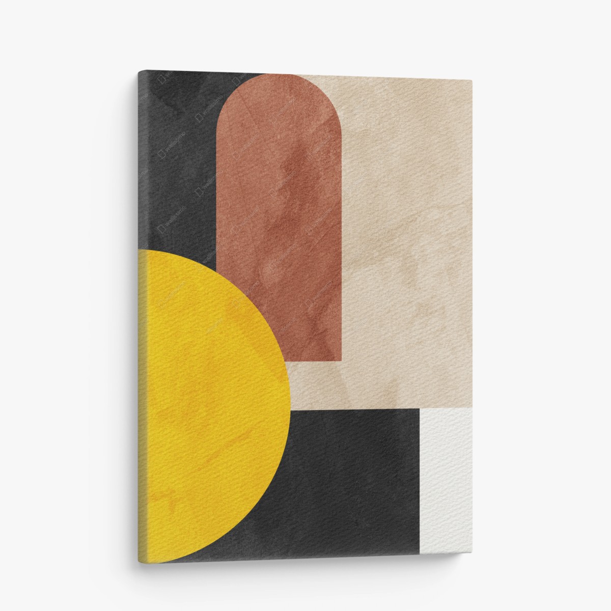Quadro su tela composizione geometrica minimalista con cerchio giallo • Wallissimo®