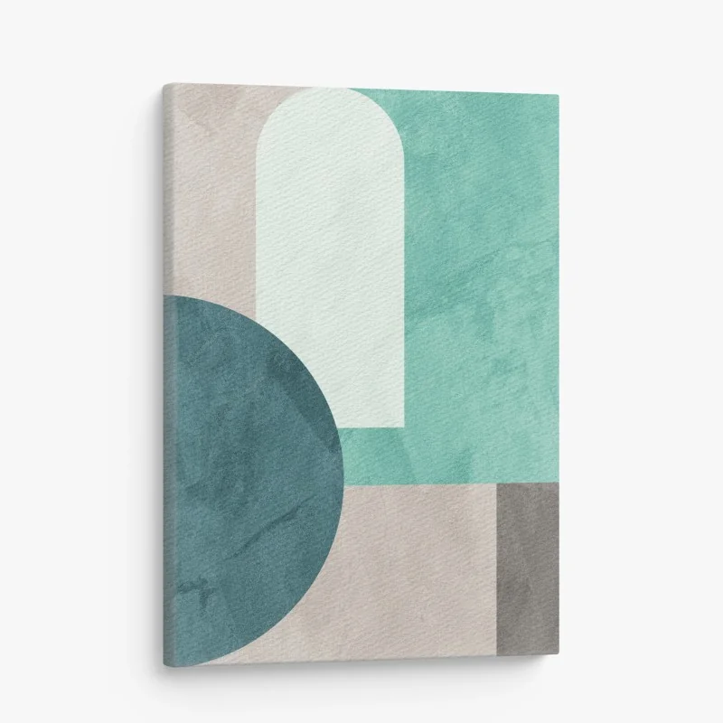 Quadro su tela composizione geometrica in toni acqua e crema