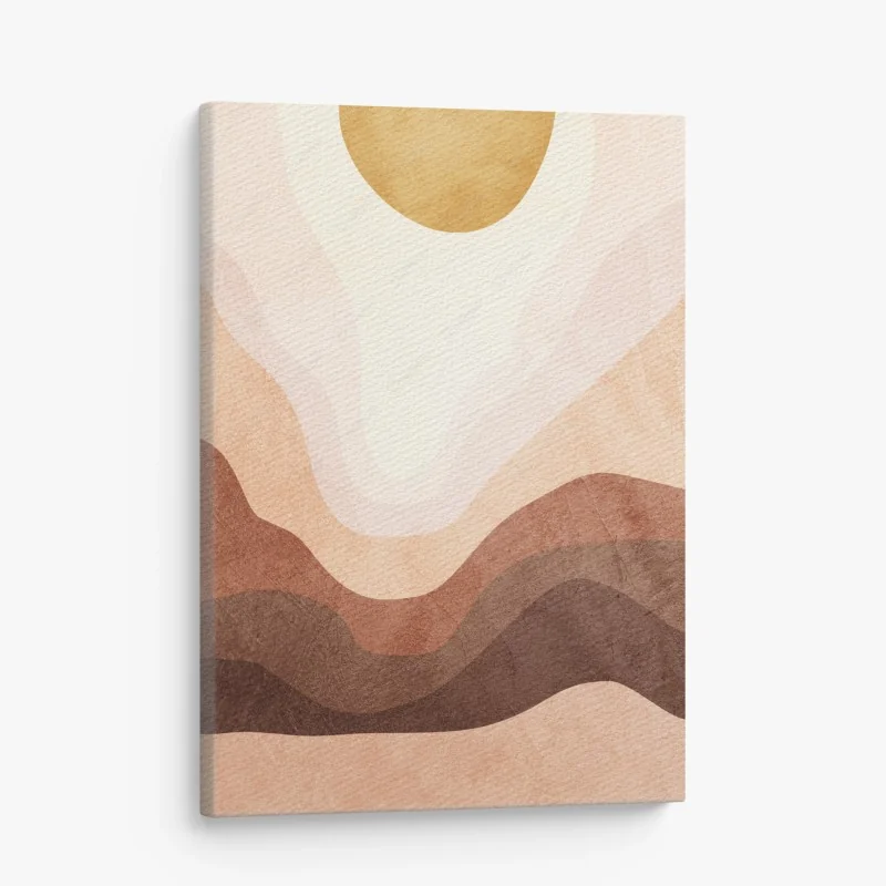 Quadro su tela orizzonte terroso astratto con sole dorato