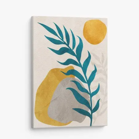 Quadro su tela composizione botanica astratta con foglie turchesi • Wallissimo®