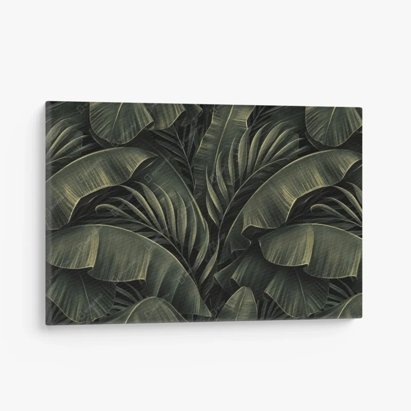 Quadro su tela fogliame tropicale in verde scuro