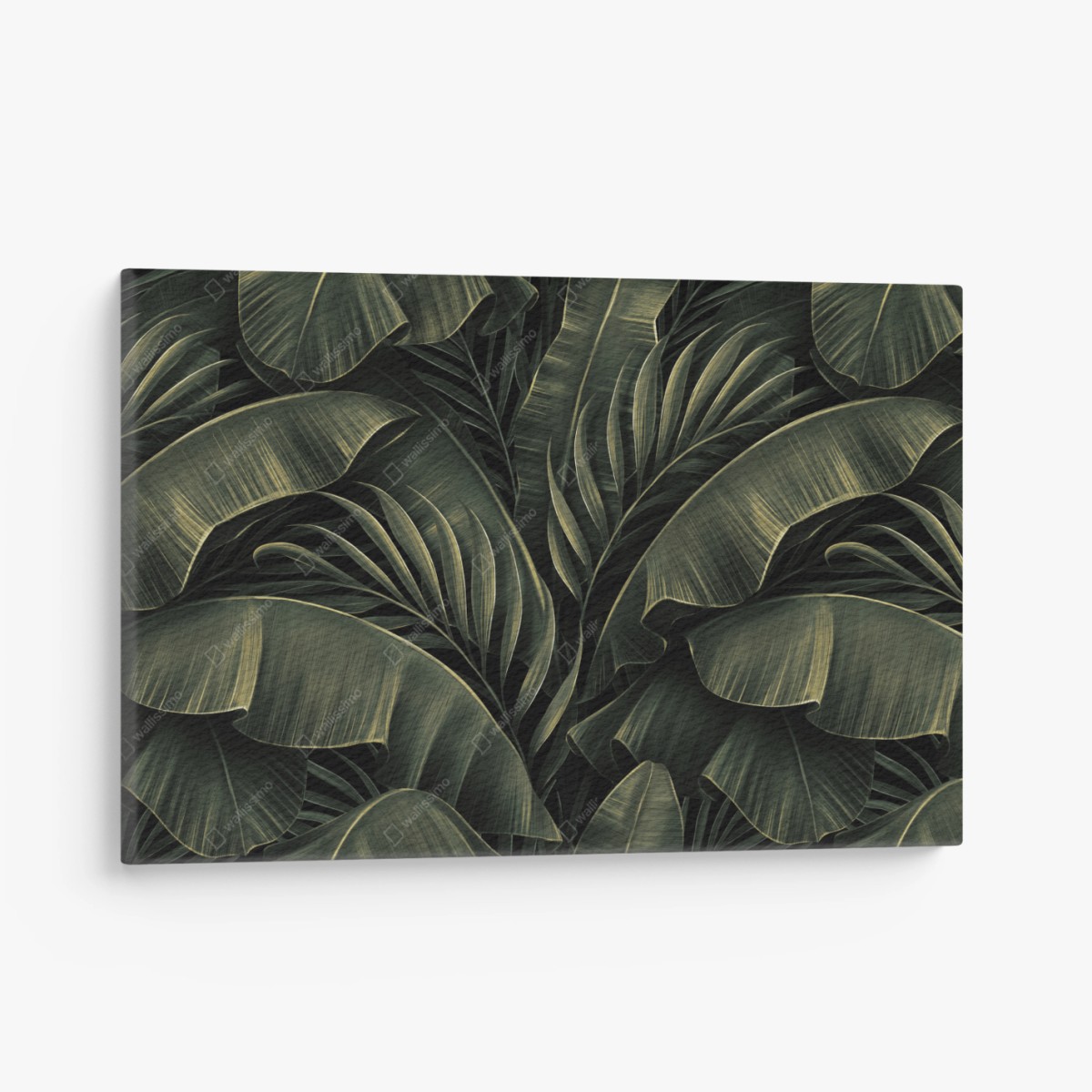 Quadro su tela fogliame tropicale in verde scuro • Wallissimo®