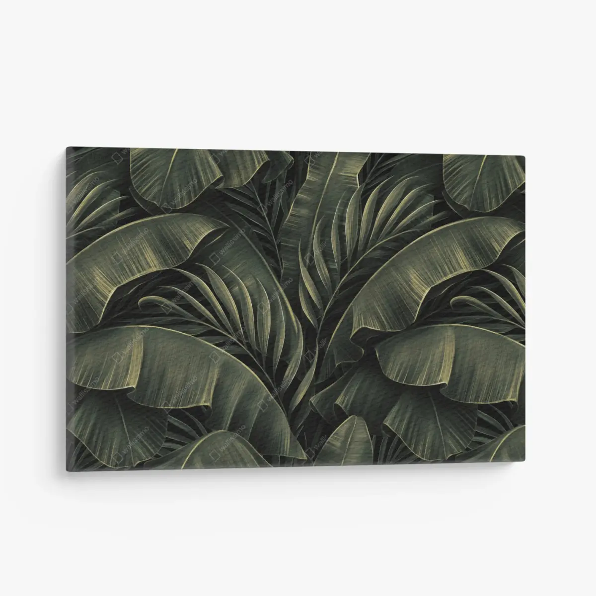 Quadro su tela fogliame tropicale in verde scuro • Wallissimo®