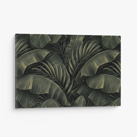 Quadro su tela fogliame tropicale in verde scuro • Wallissimo®