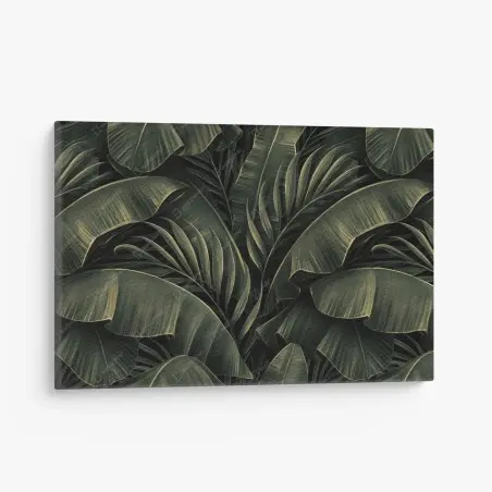Quadro su tela fogliame tropicale in verde scuro • Wallissimo®