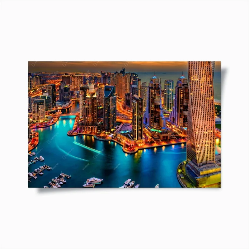 Poster panorama notturno di Dubai Marina