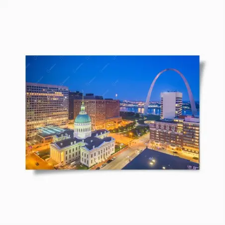 Poster notte sullo skyline di St. Louis con l'arco • Wallissimo®