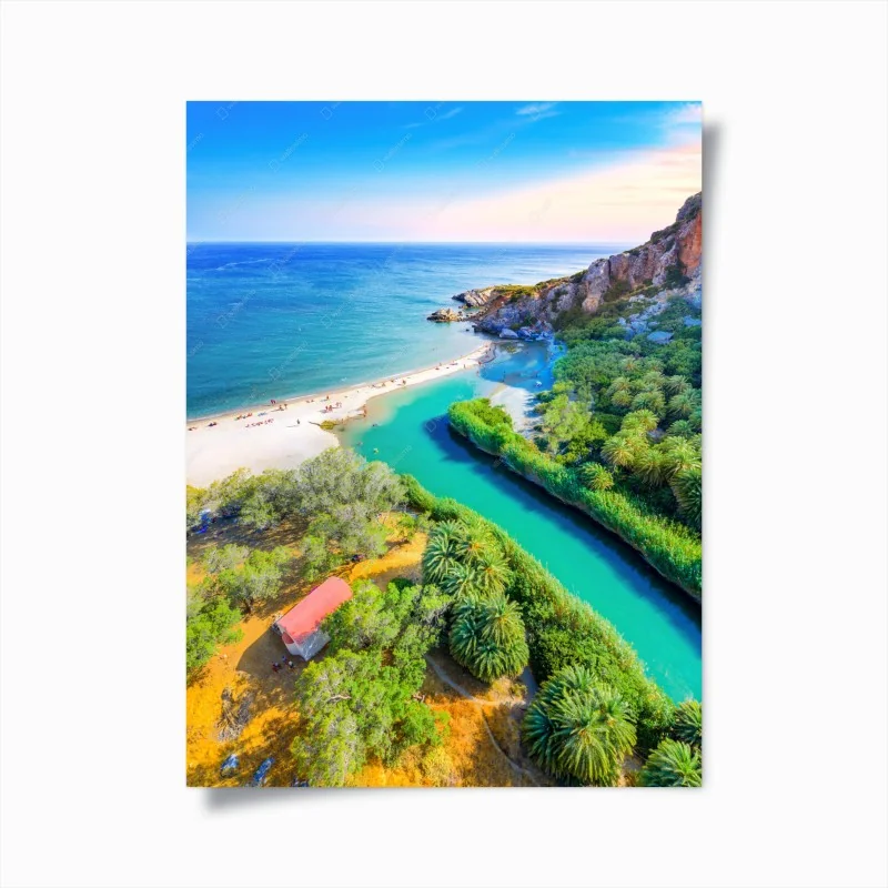 Poster baia turchese con palme e spiaggia dorata