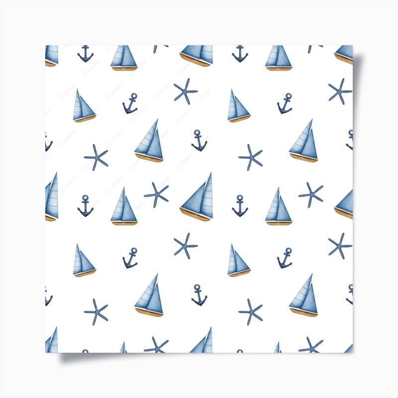 Poster motivo nautico acquerellato con barche a vela