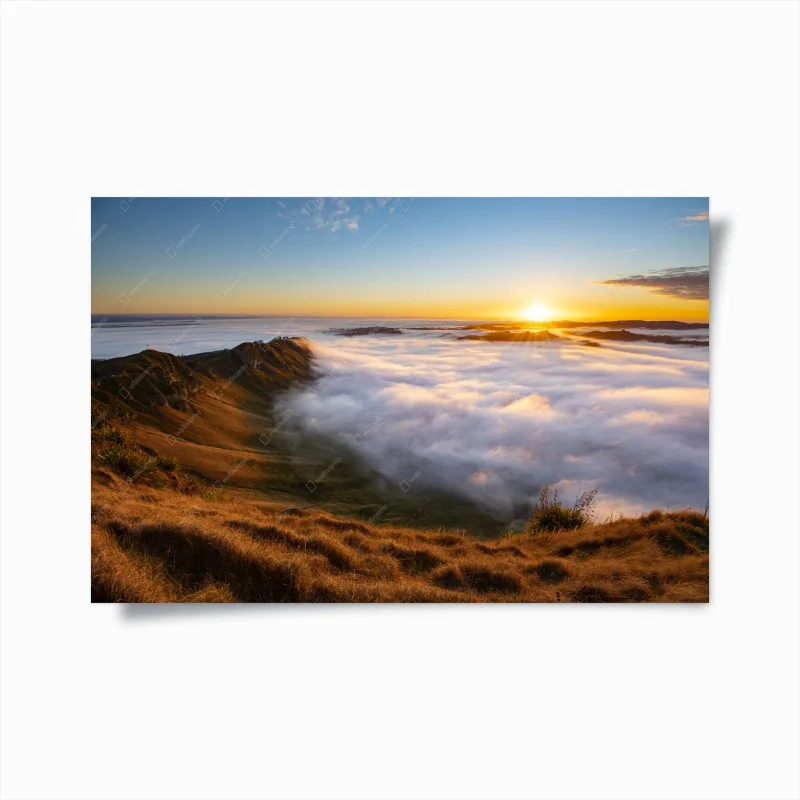 Poster alba dorata sulla valle di nebbia