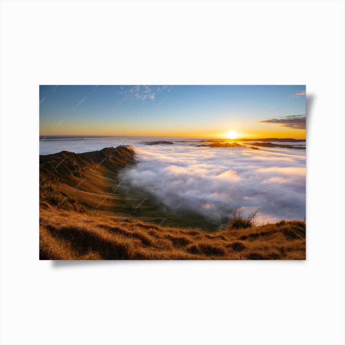 Poster alba dorata sulla valle di nebbia • Wallissimo®