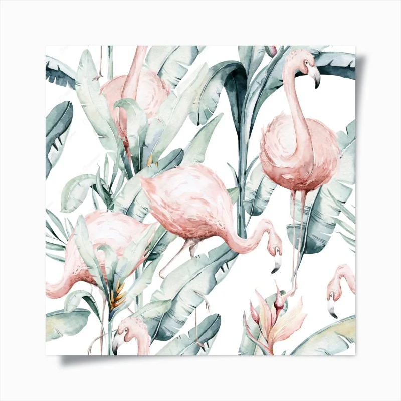 Poster motivo di fenicotteri tropicali in acquerello