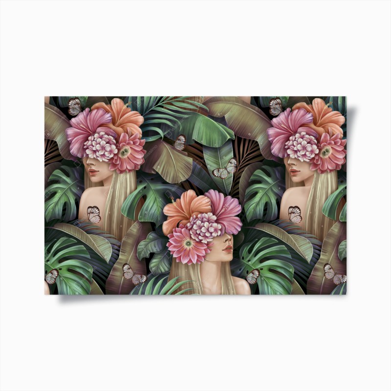 Poster ritratto floreale tropicale su sfondo botanico