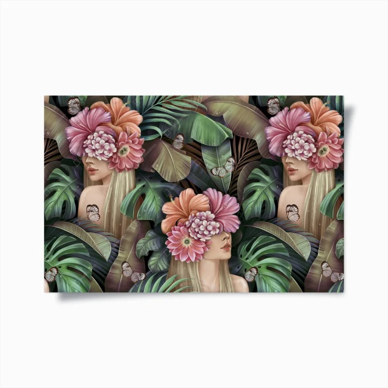 Poster ritratto floreale tropicale su sfondo botanico