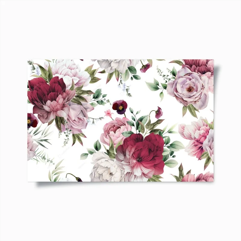 Poster motivo di peonie acquerellate su sfondo chiaro