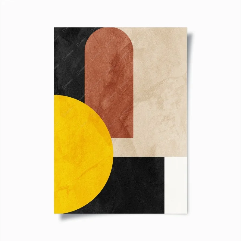 Poster composizione geometrica minimalista con cerchio giallo • Wallissimo®