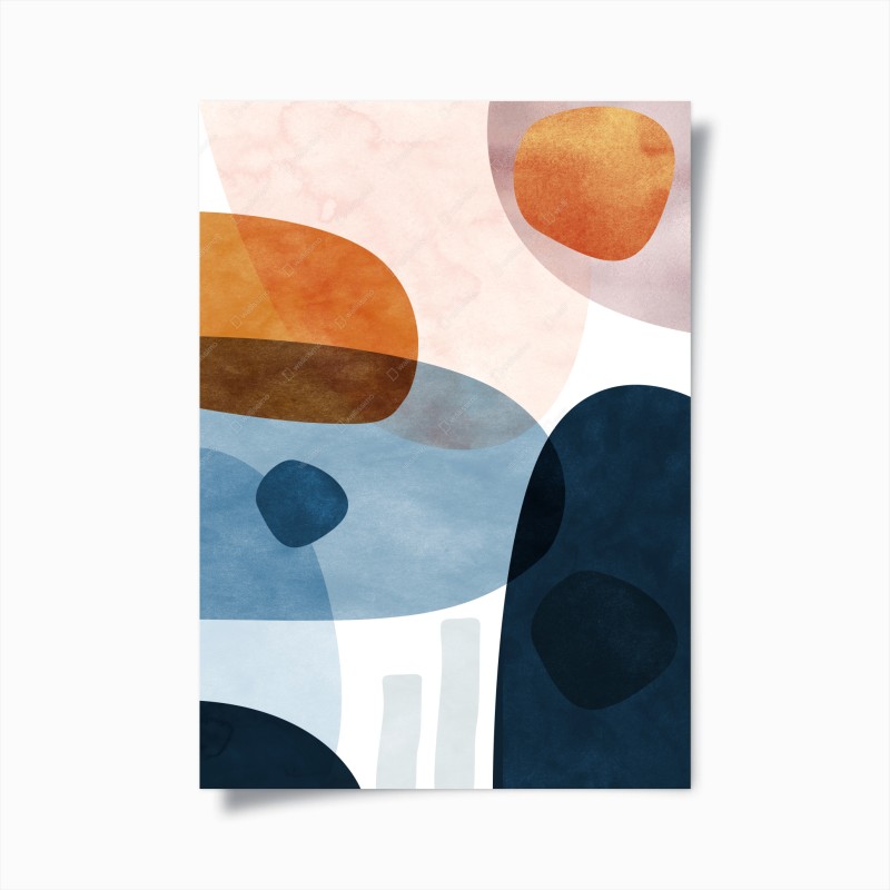 Poster composizione astratta toni blu e arancio