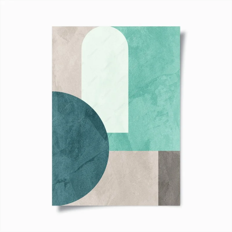 Poster composizione geometrica in toni acqua e crema