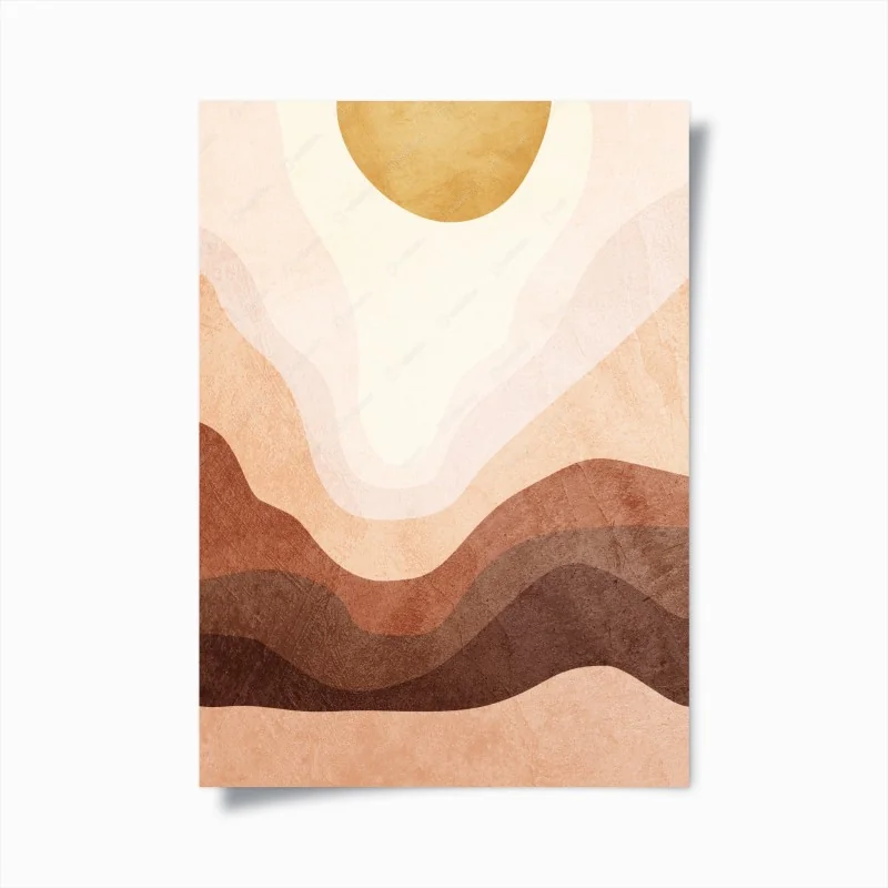 Poster orizzonte terroso astratto con sole dorato