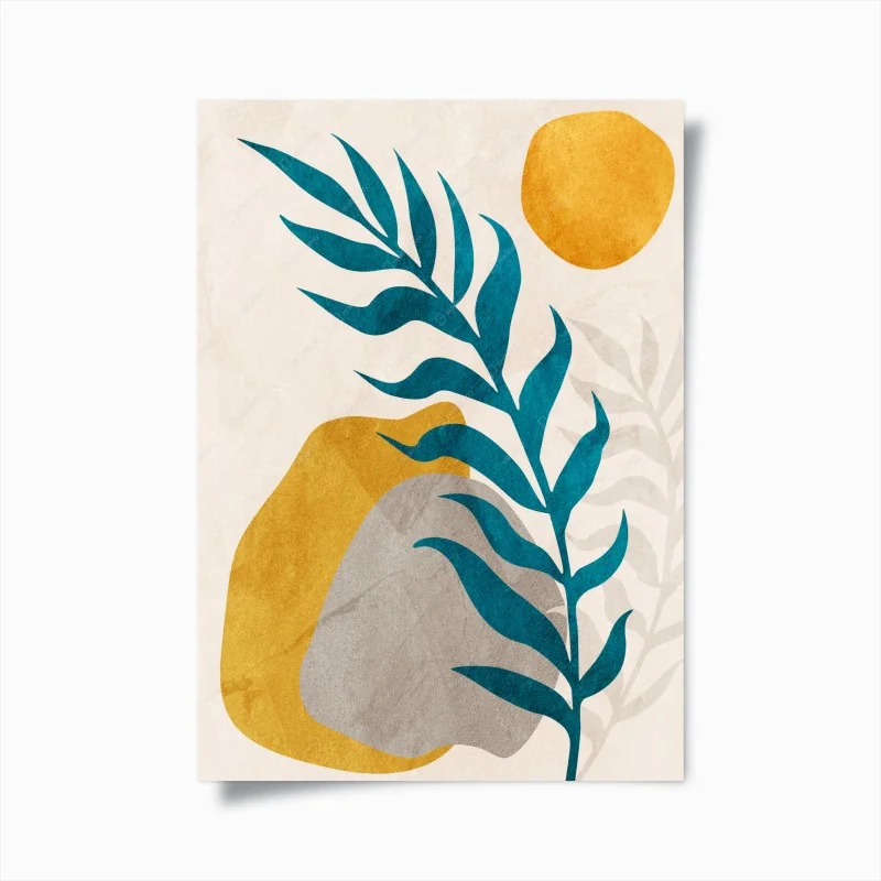 Poster composizione botanica astratta con foglie turchesi