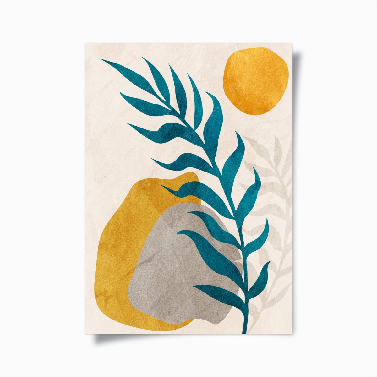 Poster composizione botanica astratta con foglie turchesi • Wallissimo®