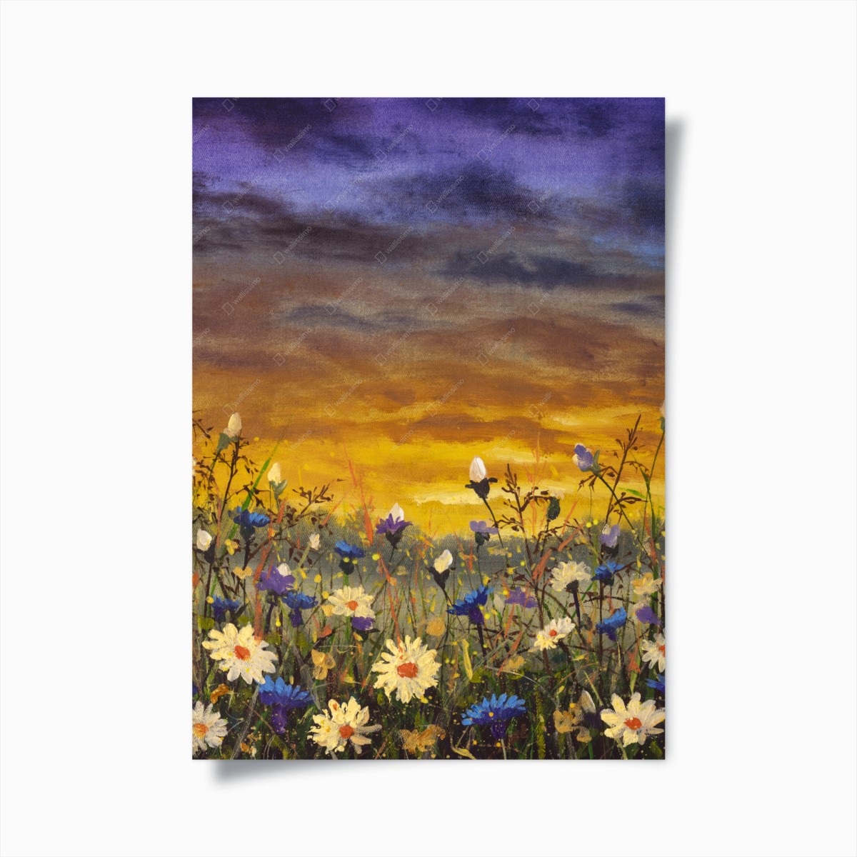 Poster campo di margherite al tramonto in stile impressionista • Wallissimo® Poster campo di margherite al tramonto in stile impressionista • Wallissimo®