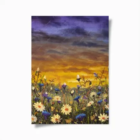 Poster campo di margherite al tramonto in stile impressionista • Wallissimo®
