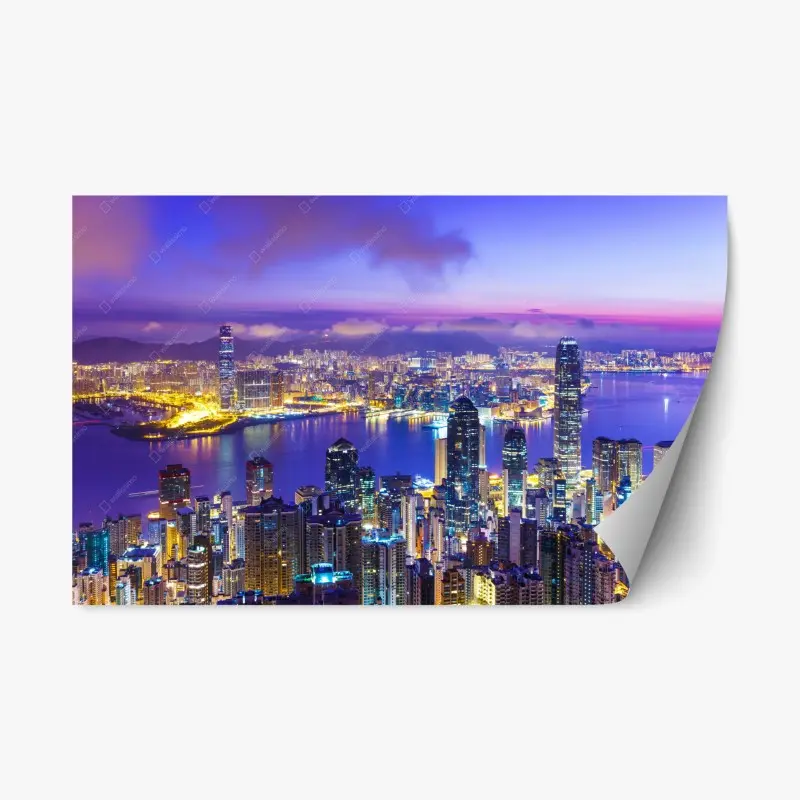 Adesivo riposizionabile alba su Hong Kong: panorama urbano luminoso