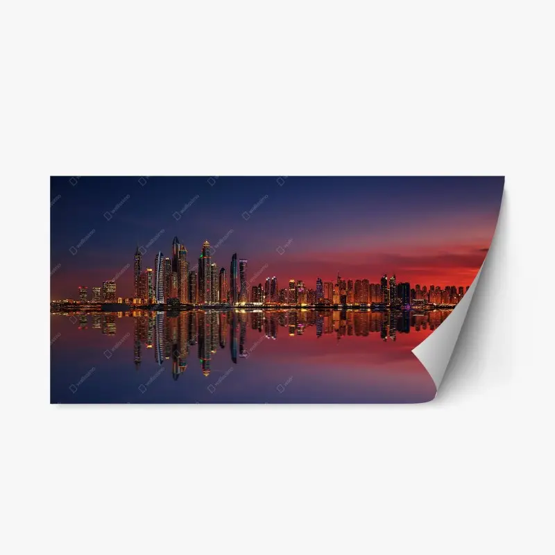 Adesivo riposizionabile skyline notturno di Dubai con riflesso spettacolare